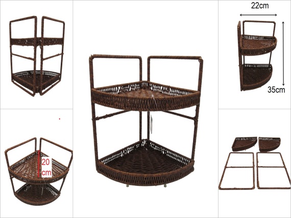 sd51964 metal iskelet üzerine pvc örülü 2 katlı tezgah üstü dekoratif köşe raf - 1
