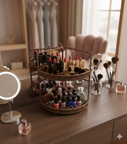 sd51964 metal iskelet üzerine pvc örülü 2 katlı tezgah üstü dekoratif köşe raf - (1)