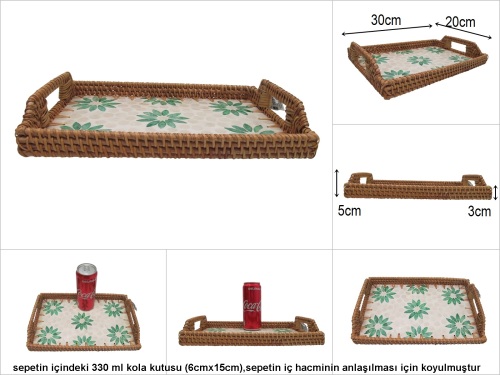 sd51966 rattan çerçeveli sedef tabanlı no1 desenli dekoratif tepsi - 