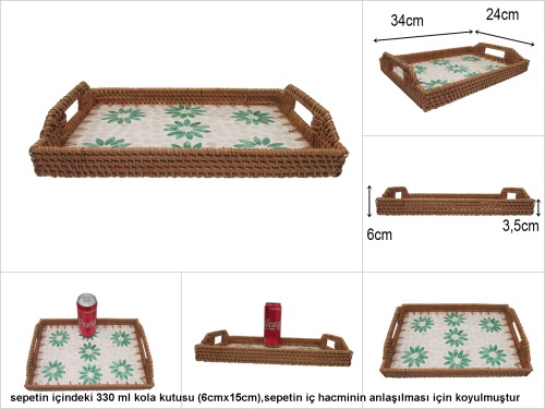sd51967 rattan çerçeveli sedef tabanlı no2 desenli dekoratif tepsi - 