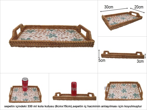 sd51968 rattan çerçeveli sedef tabanlı no1 desenli dekoratif tepsi - 