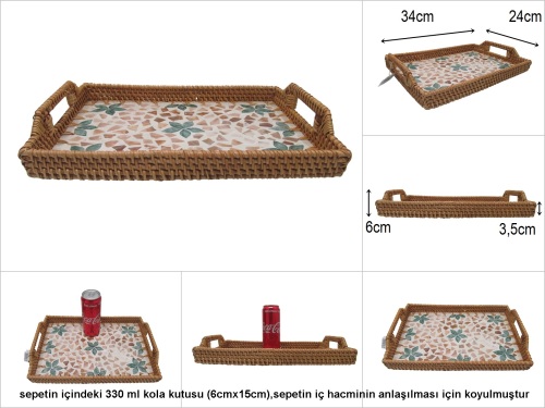 sd51969 rattan çerçeveli sedef tabanlı no2 desenli dekoratif tepsi - 