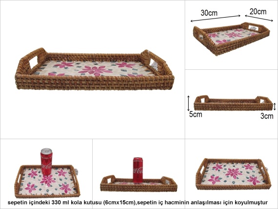 sd51970 rattan çerçeveli sedef tabanlı no1 desenli dekoratif tepsi - 1