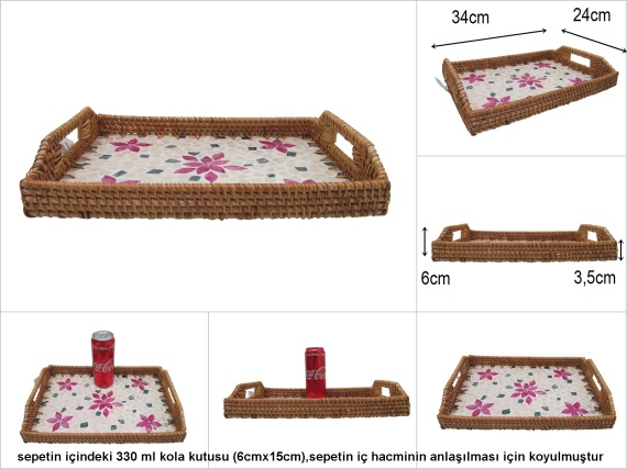sd51971 rattan çerçeveli sedef tabanlı no2 desenli dekoratif tepsi - 1