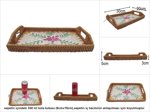 sd51972 rattan çerçeveli sedef tabanlı no1 desenli dekoratif tepsi - 