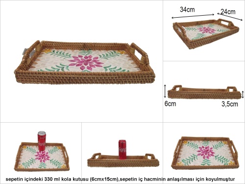 sd51973 rattan çerçeveli sedef tabanlı no2 desenli dekoratif tepsi - 