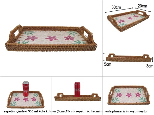 sd51974 rattan çerçeveli sedef tabanlı no1 desenli dekoratif tepsi - 