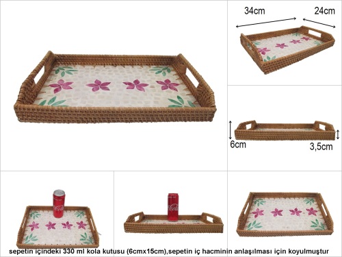 sd51975 rattan çerçeveli sedef tabanlı no2 desenli dekoratif tepsi - 