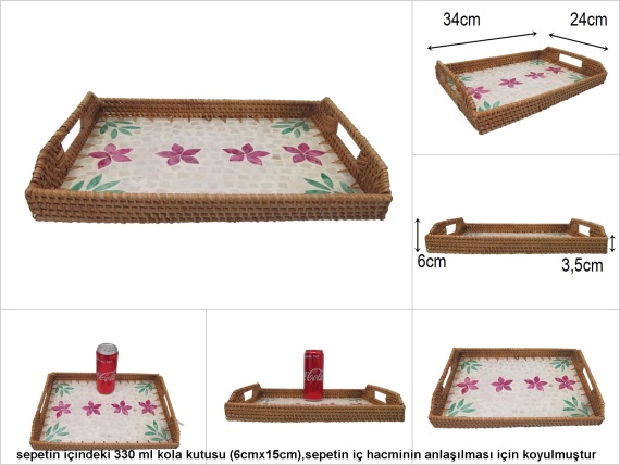 sd51975 rattan çerçeveli sedef tabanlı no2 desenli dekoratif tepsi - 1