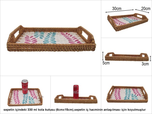 sd51976 rattan çerçeveli sedef tabanlı no1 desenli dekoratif tepsi - 