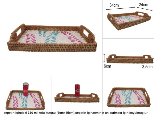 sd51977 rattan çerçeveli sedef tabanlı no2 desenli dekoratif tepsi - 