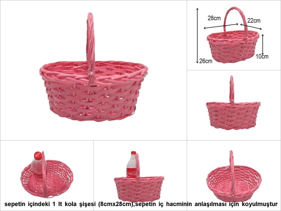 sd51981 üstten saplı no1 pembe boyalı söğüt sepet - 1