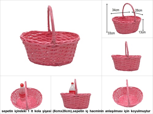 sd51982 üstten saplı no2 pembe boyalı söğüt sepet - 