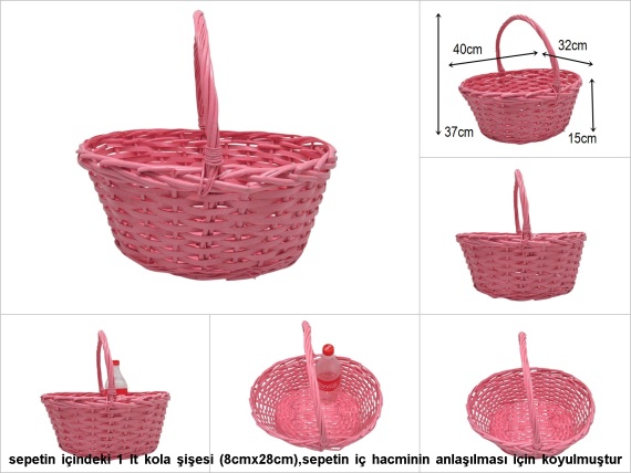 sd51983 üstten saplı no3 pembe boyalı söğüt sepet - 1