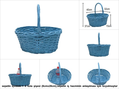 sd51986 üstten saplı no3 mavi boyalı söğüt sepet - 