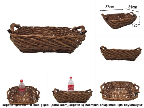 sd51990 ahşap kulplu dikdörtgen no2 söğüt sepet - 