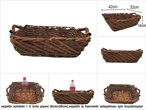 sd51991 ahşap kulplu dikdörtgen no3 söğüt sepet - 