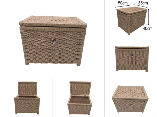 SD52041 AHŞAP İSKELET KASA ÜZERİNE HASIR GÖRÜNÜMLÜ SENTETİK İP ÖRÜLÜ SANDIK - 