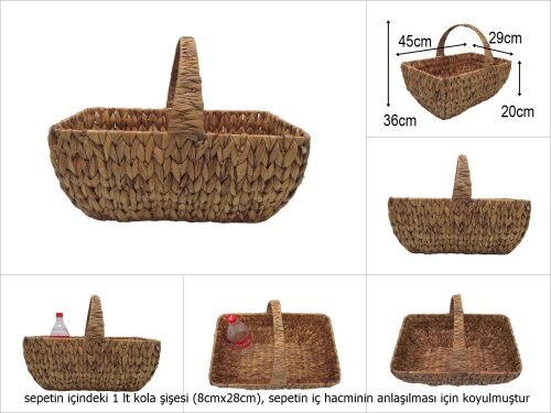 sd52042 metal iskeletli üstten saplı dikdörtgen hasır sepet - 