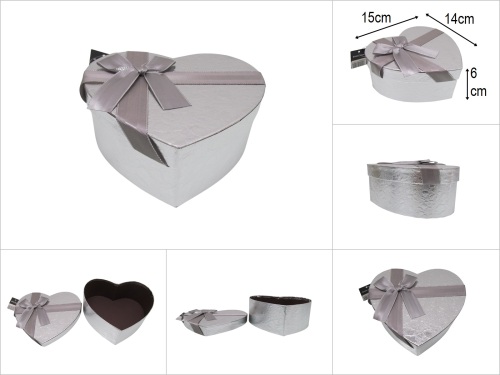 sd52046 gri kalp no1 kurdelalı parlak kabartma desenli hediye saklama kutusu - 