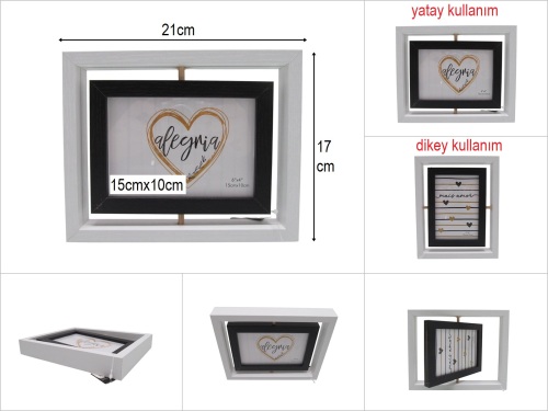 sd52050 beyaz çift taraflı,döner ahşap fotoğraf çerçevesi - 