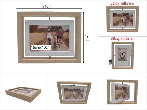 sd52051 akçaağaç rengi çift taraflı,döner ahşap fotoğraf çerçevesi - 