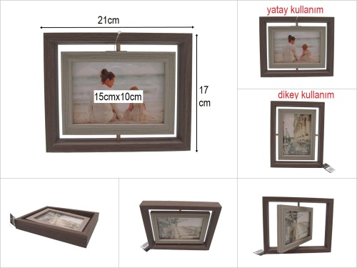 sd52052 ceviz rengi çift taraflı,döner ahşap fotoğraf çerçevesi - 