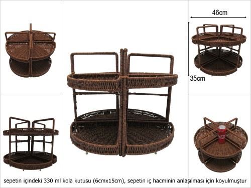 sd52095 metal iskelet üzerine örülü 2 katlı 8 bölmeli dekoratif sunum tepsisi - 