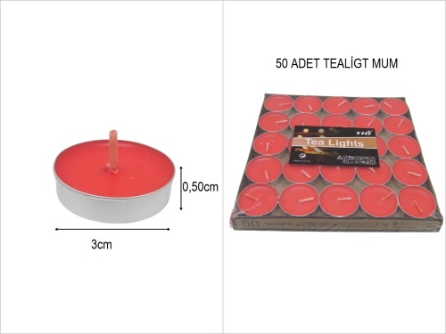 sd52257 kırmızı 50 adet tealigt mum - 