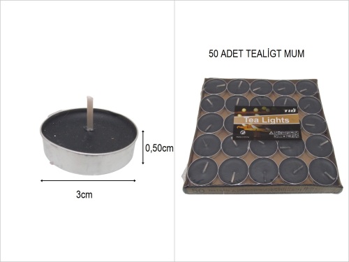 sd52258 siyah 50 adet tealigt mum - 