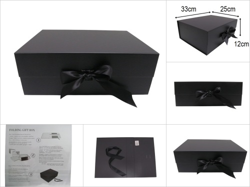 sd52299 dekoratif kurdelalı mıktanıslı kapaklı siyah hediye saklama kutusu - 