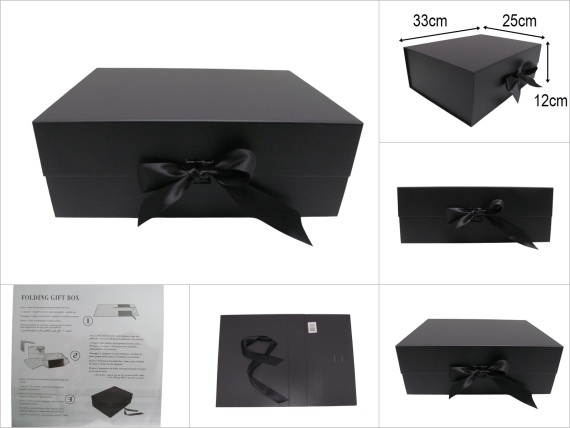 sd52299 dekoratif kurdelalı mıktanıslı kapaklı siyah hediye saklama kutusu - 1