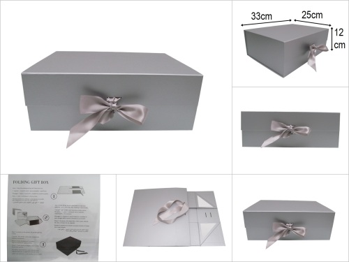 sd52300 dekoratif kurdelalı mıknatıslı kapaklı gri hediye saklama kutusu - 