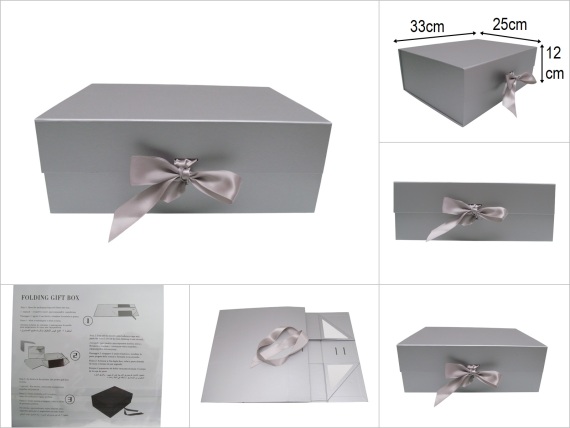 sd52300 dekoratif kurdelalı mıknatıslı kapaklı gri hediye saklama kutusu - 1