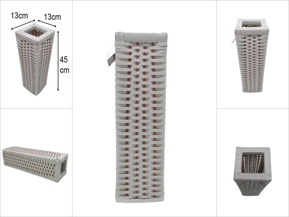 sd52274 ahşap kasa üzerine kırık beyaz pvc malzeme örülü dekoratif vazo - 1