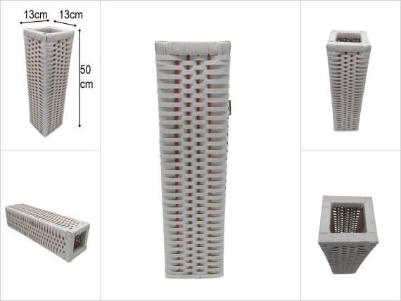 sd52275 ahşap kasa üzerine kırık beyaz pvc malzeme örülü dekoratif vazo - 1