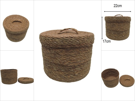 sd52281 dekoratif no2 kapaklı yuvarlak hasır sepet kutu - 1