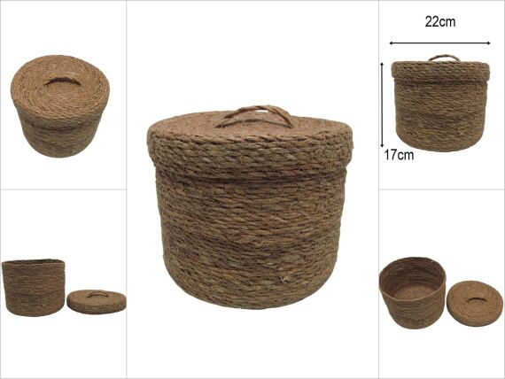 sd52281 dekoratif no2 kapaklı yuvarlak hasır sepet kutu - 1