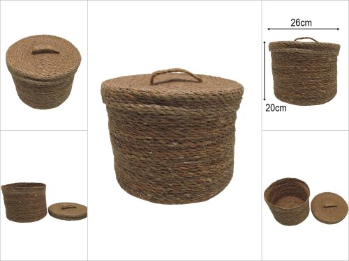 sd52282 dekoratif no3 kapaklı yuvarlak hasır sepet kutu - 