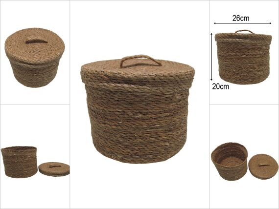 sd52282 dekoratif no3 kapaklı yuvarlak hasır sepet kutu - 1