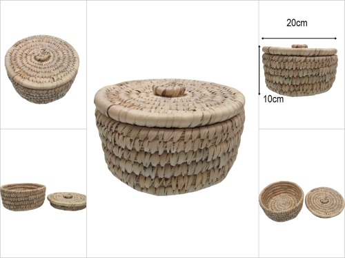 sd52292 dekoratif yuvarlak no1 kapaklı hasır sepet kutu - 