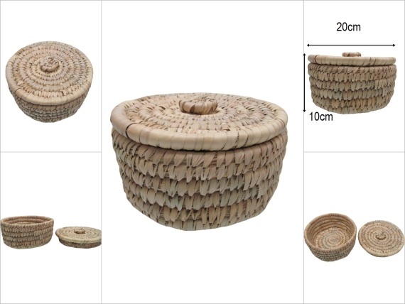 sd52292 dekoratif yuvarlak no1 kapaklı hasır sepet kutu - 1