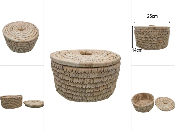 sd52293 dekoratif yuvarlak no2 kapaklı hasır sepet kutu - 1