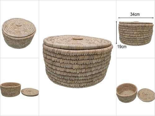sd52294 dekoratif yuvarlak no3 kapaklı hasır sepet kutu - 