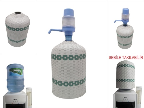 sd52303 el örgüsü kırık beyaz+ yeşil plastik damacana kılıfı (19lt) - 