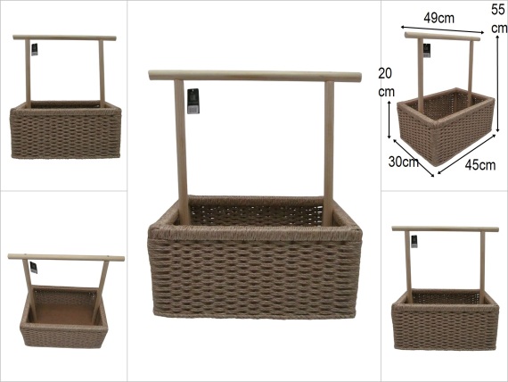 sd52307 askılı ahşap kasa üzerine pvc malzeme örülü yeni doğan bebek hediye sepeti - 1