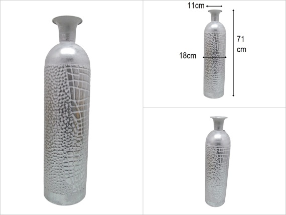 sd52318 dekoratif eskitme gümüş renkli dövme metal vazo - 1