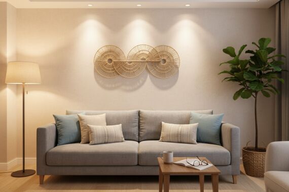 sd52332 metal iskelet üzerine doğal rattan örülü dekoratif duvar dekoru - 2