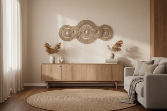 sd52333 metal iskelet üzerine doğal rattan örülü dekoratif duvar dekoru - 2