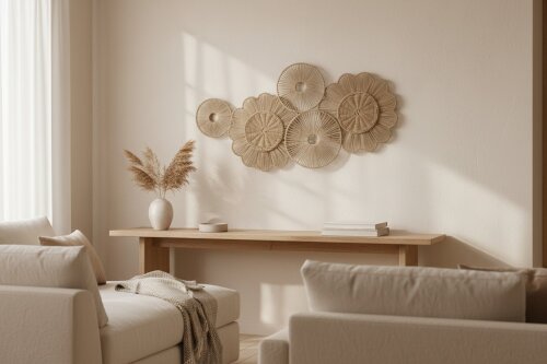 sd52334 metal iskelet üzerine doğal rattan örülü dekoratif duvar dekoru - (1)